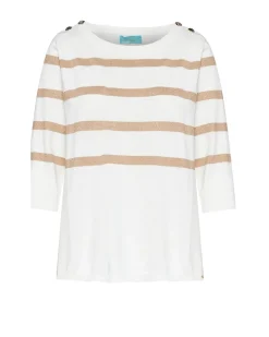 Maglia a righe in misto lurex con bottoni BIANCO