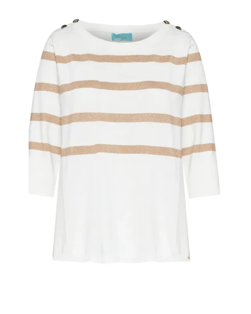 Maglia a righe in misto lurex con bottoni BIANCO