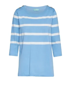 Maglia a righe in misto lurex con bottoni CELESTE