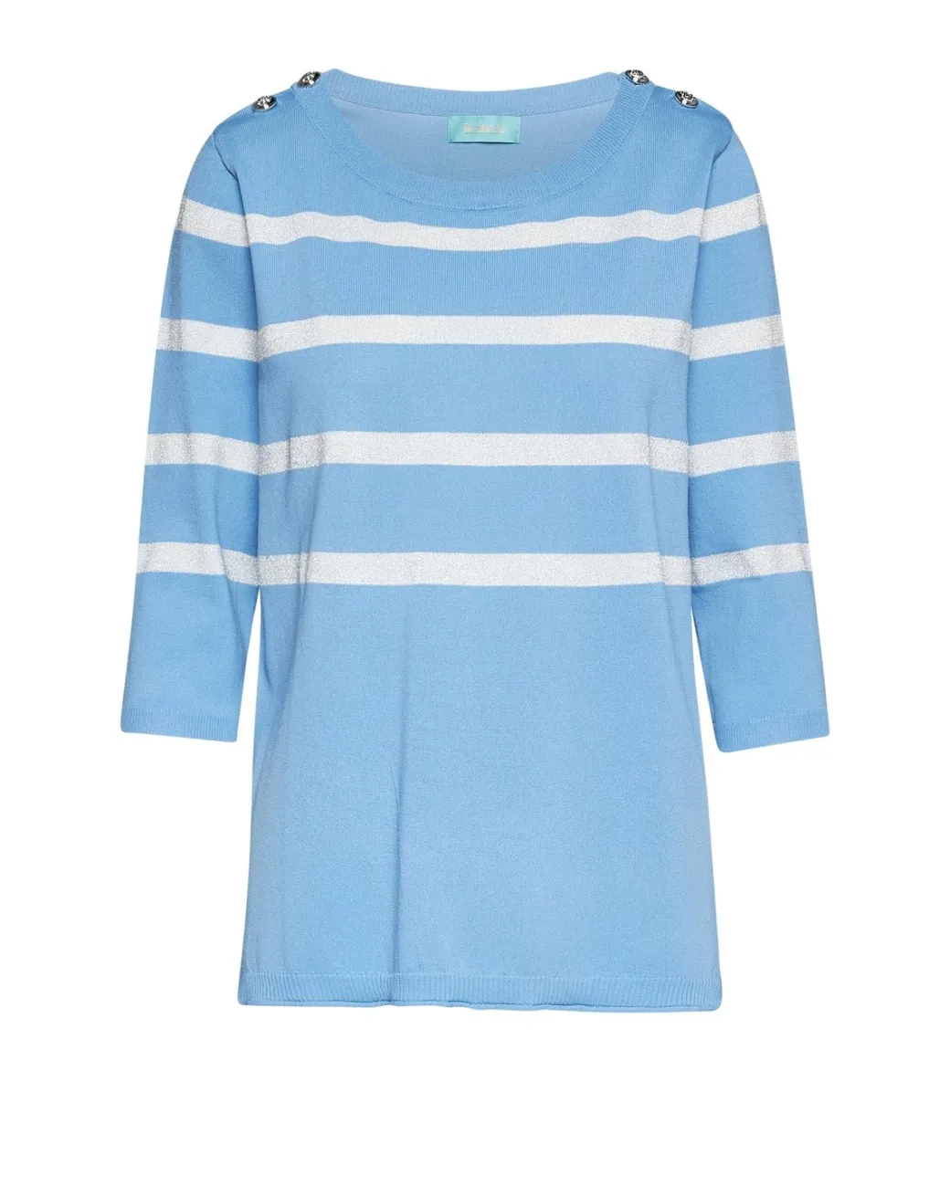 Maglia a righe in misto lurex con bottoni CELESTE