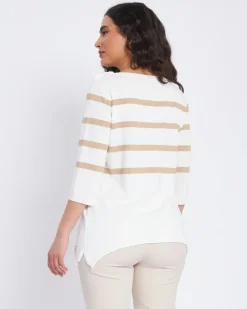 Maglia a righe in misto lurex con bottoni BIANCO