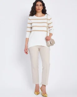 Maglia a righe in misto lurex con bottoni BIANCO
