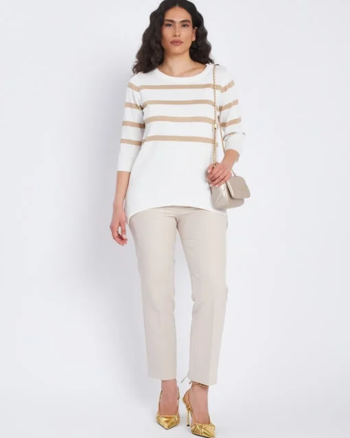 Maglia a righe in misto lurex con bottoni BIANCO