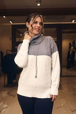 Maglia bicolor con trecce e collo removibile OFF WHITE