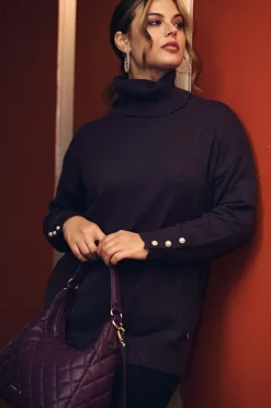 Maglia collo alto e dettaglio bottoni PRUGNA