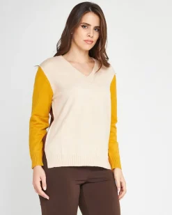 Maglia color block LIGHT BEIGE