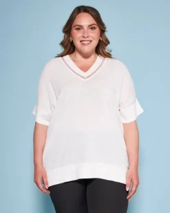 Maglia con manica kimono in filato di misto viscosa con inserto in tul