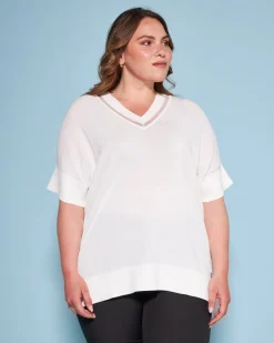 Maglia con manica kimono in filato di misto viscosa con inserto in tul