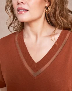 Maglia con manica kimono in filato di misto viscosa con inserto in tul