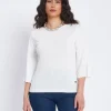 Maglia con scollo a barca e manica 3/4 BIANCO