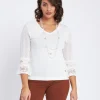 Maglia con scollo a V e trafori lungo le maniche BIANCO