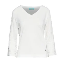 Maglia con scollo a V e trafori lungo le maniche BIANCO