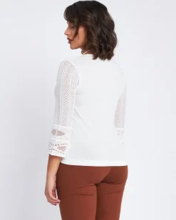 Maglia con scollo a V e trafori lungo le maniche BIANCO