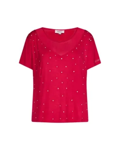 Maglia con strass e trasparenze MAGENTA
