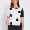 Maglia girocollo con pois e inserti a contrasto BIANCO