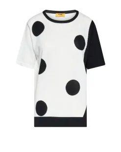 Maglia girocollo con pois e inserti a contrasto BIANCO