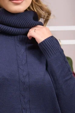 Maglia girocollo con treccia e collo removibile BLU