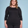 Maglia girocollo in filato di misto viscosa con strass NERO