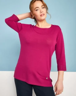 Maglia girocollo in filato di misto viscosa con strass SUMMER PURPLE