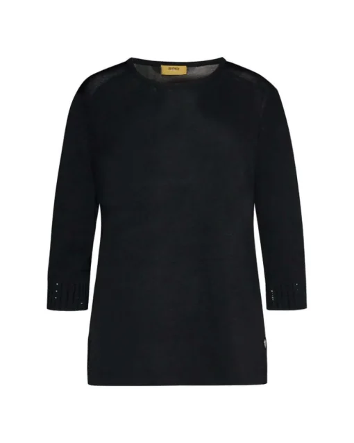 Maglia girocollo in filato di misto viscosa con strass NERO
