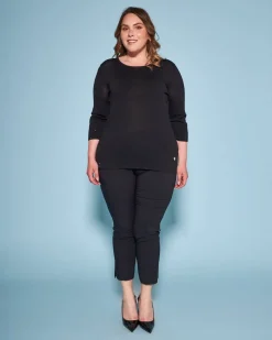 Maglia girocollo in filato di misto viscosa con strass NERO