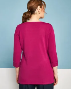 Maglia girocollo in filato di misto viscosa con strass SUMMER PURPLE