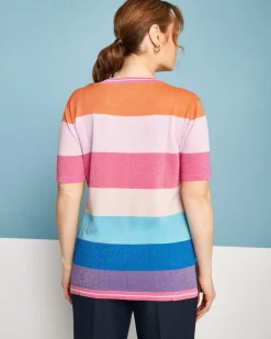 Maglia girocollo in filato di misto viscosa a righe lurex MULTICOLOR