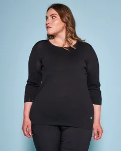 Maglia girocollo in filato di misto viscosa con strass NERO