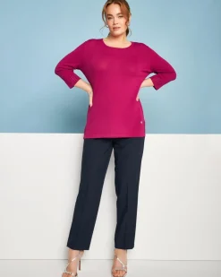 Maglia girocollo in filato di misto viscosa con strass SUMMER PURPLE