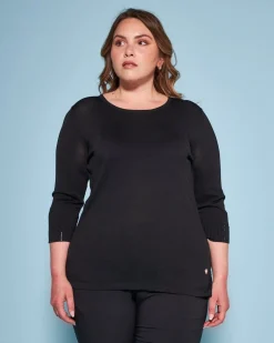 Maglia girocollo in filato di misto viscosa con strass NERO
