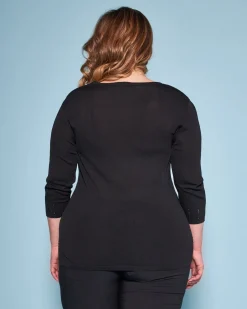 Maglia girocollo in filato di misto viscosa con strass NERO