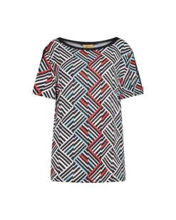 Maglia in fantasia con dettaglio bottoncini BIANCO-NERO