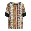 Maglia in viscosa elasticizzata con fantasia multicolore e bordi tinta