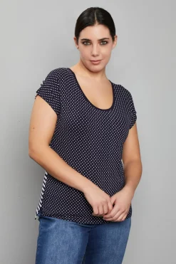 Maglia in viscosa fantasia pois/righe BLU-NAVY