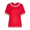Maglia in viscosa in tinta unita con profili a righe ROSSO