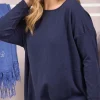 Maglia maxi girocollo con spacchi BLUE NAVY