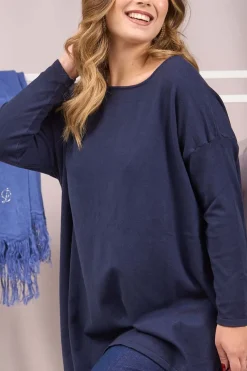 Maglia maxi girocollo con spacchi BLUE NAVY