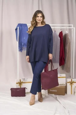 Maglia maxi girocollo con spacchi BLUE NAVY