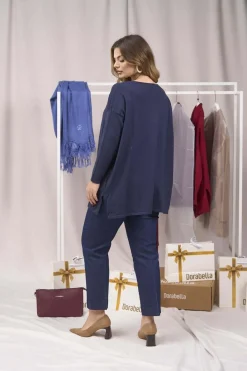 Maglia maxi girocollo con spacchi BLUE NAVY