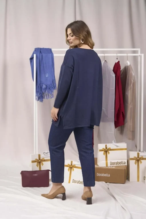 Maglia maxi girocollo con spacchi BLUE NAVY