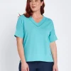 Maglia scollo a V con intarsio basket TURCHESE