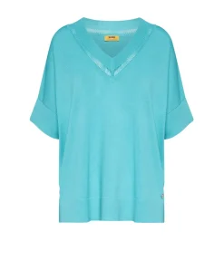 Maglia scollo a V con intarsio basket TURCHESE