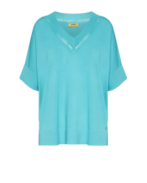 Maglia scollo a V con intarsio basket TURCHESE