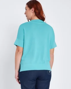 Maglia scollo a V con intarsio basket TURCHESE
