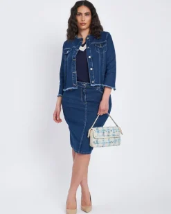 Maglia scollo a V con orli a costine bicolor BLU