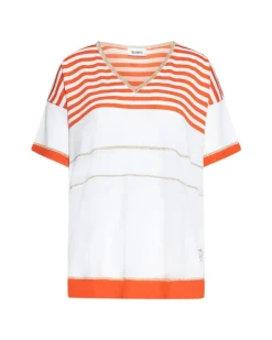 Maglia scollo a V fantasia a righe ARANCIO