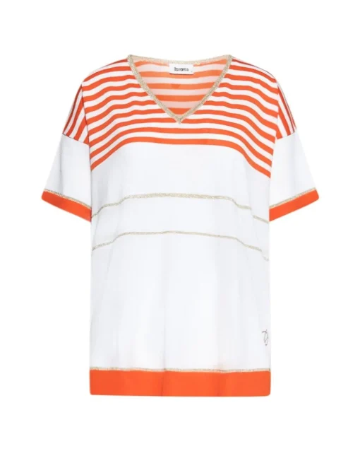 Maglia scollo a V fantasia a righe ARANCIO
