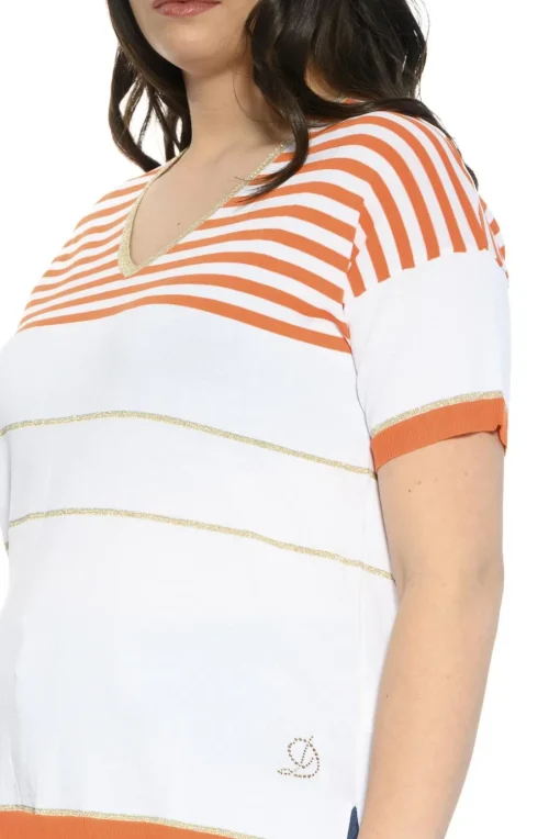 Maglia scollo a V fantasia a righe ARANCIO