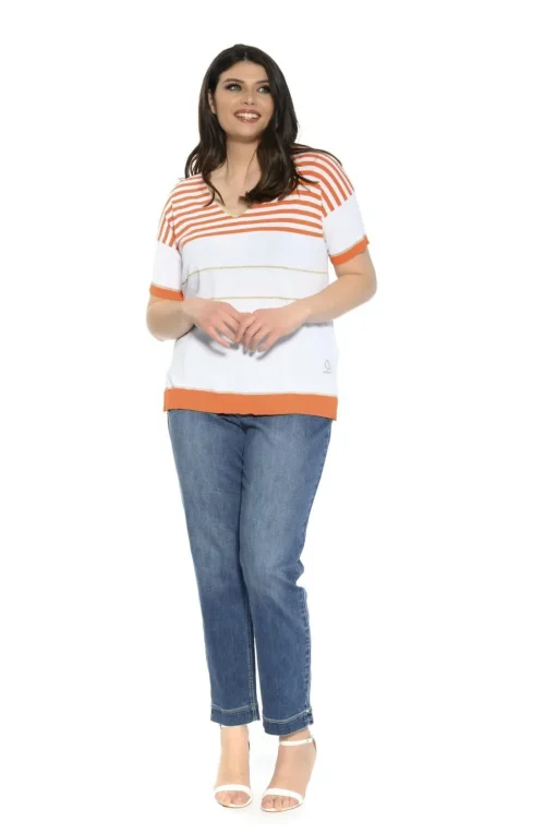 Maglia scollo a V fantasia a righe ARANCIO