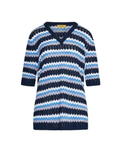 Maglia scollo a V in filato di misto viscosa traforata con motivo chev